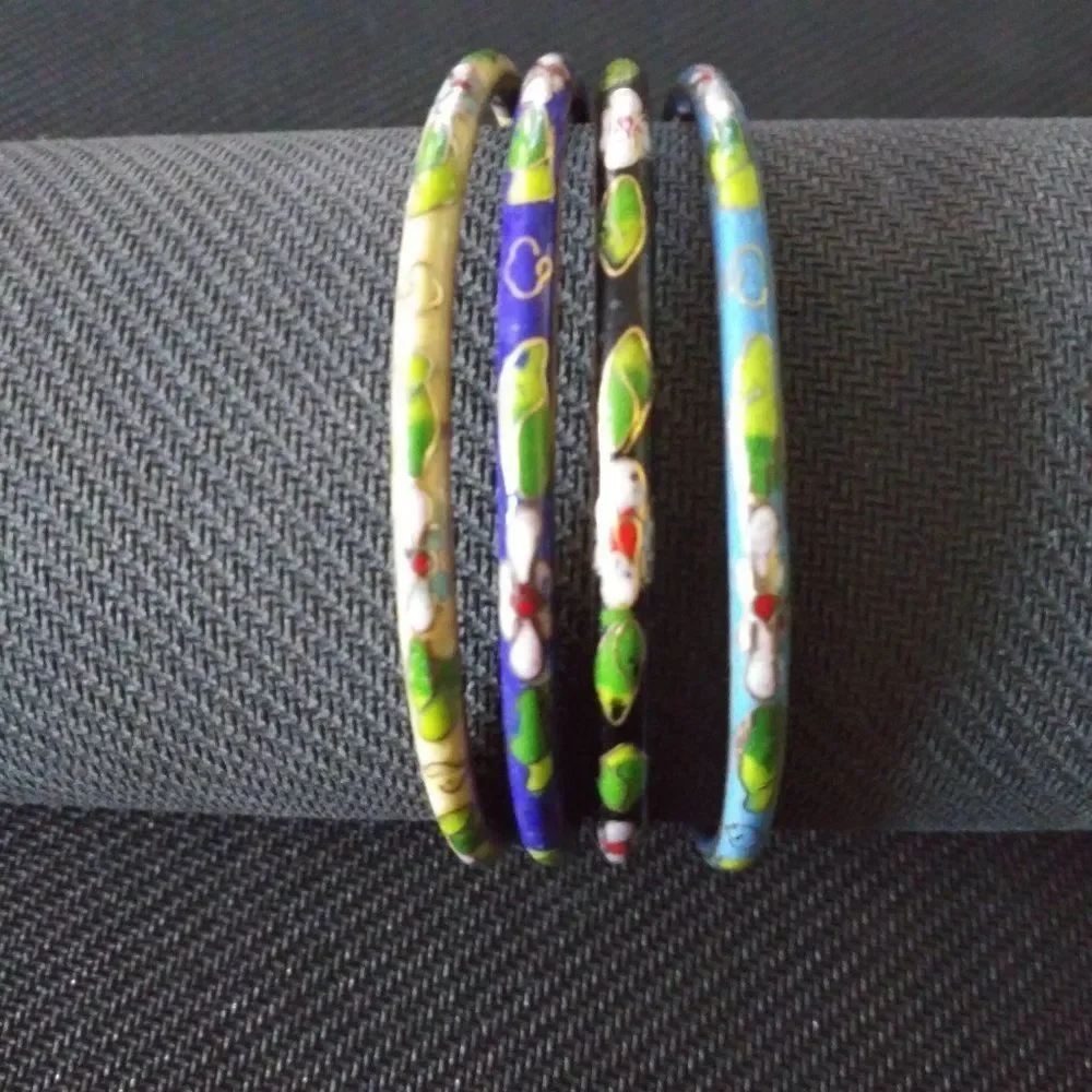 Set of 4 Vintage Cloisonne Stackable Bangles - Picture 1 of 3